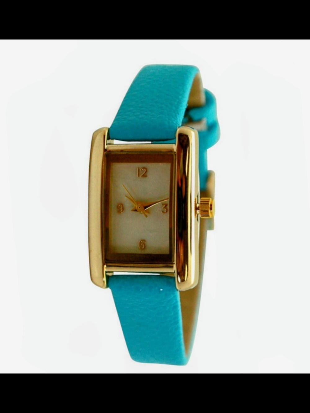 Gold Case Turquoise Leather Strap Women's Watch